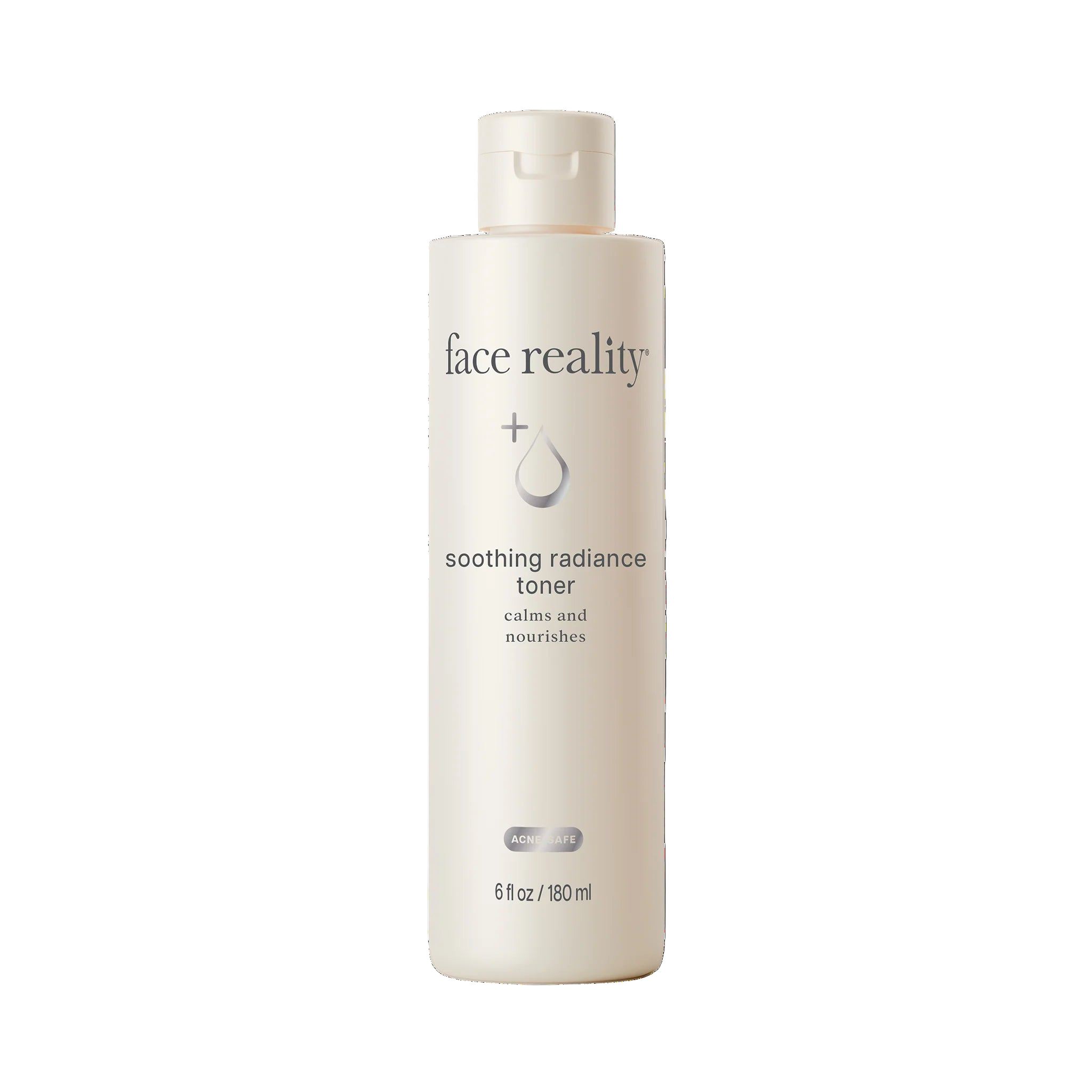 Bottle of 'face reality' soothing radiance toner on a white background